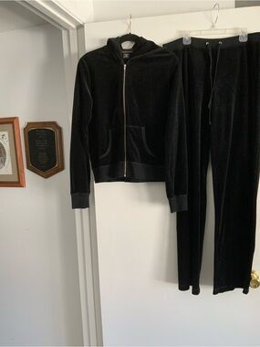Moda International Black Velour Zip-Up Hoodie